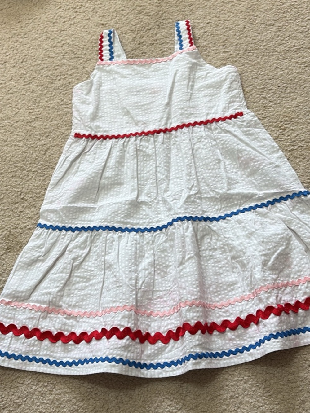 Ruffle Butts white Sundress with Red and Blue Trim Size 8 NWOT